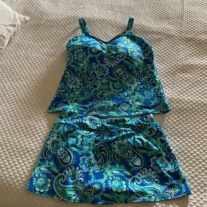 Land's End Blue Paisley Tankini Top & Skort